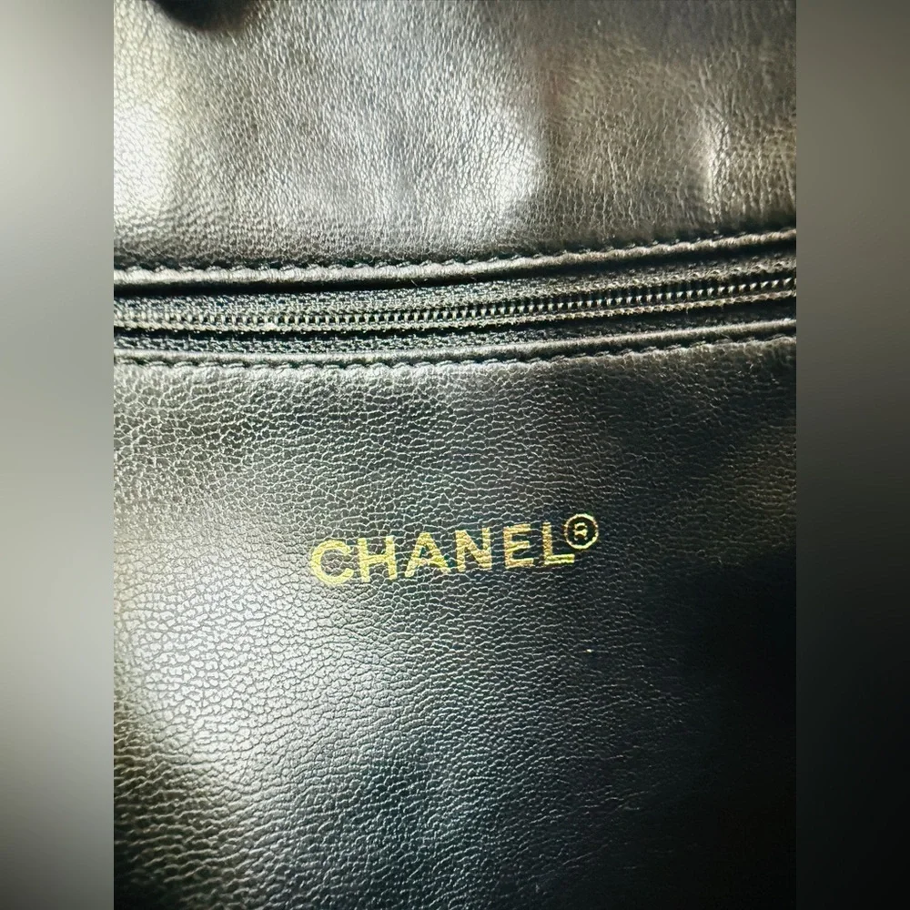 Chanel Vintage 24k Gold Plated Black Lambskin Quilted Tote Bag Gold Ball Charm
